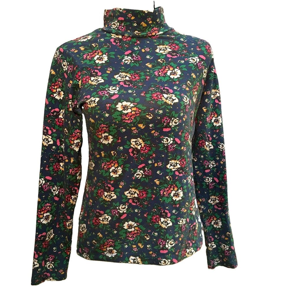Anthro Maeve Hailey Printed Turtleneck Top Small Navy Floral Whimsigoth Layering